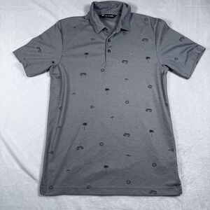 TravisMathew Polo Shirt Mens Small Gray‎ Allover Print Golf Vacation Resort